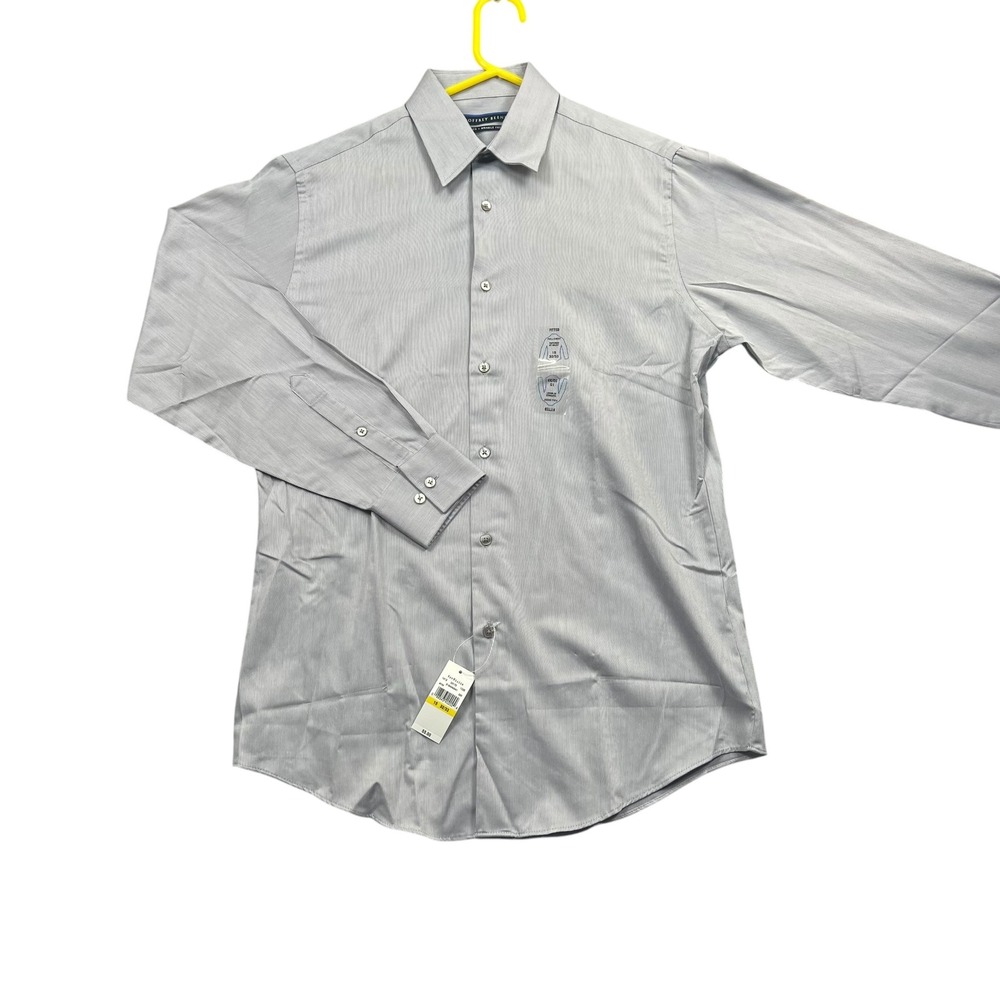 Geoffrey Beene Dress Shirt Mens 15 32/33 Gray Pinstripe Fitted Wrinkle Free